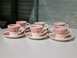 Villeroy en Boch Burgenland rood set  6x Koffie Kop en schotel