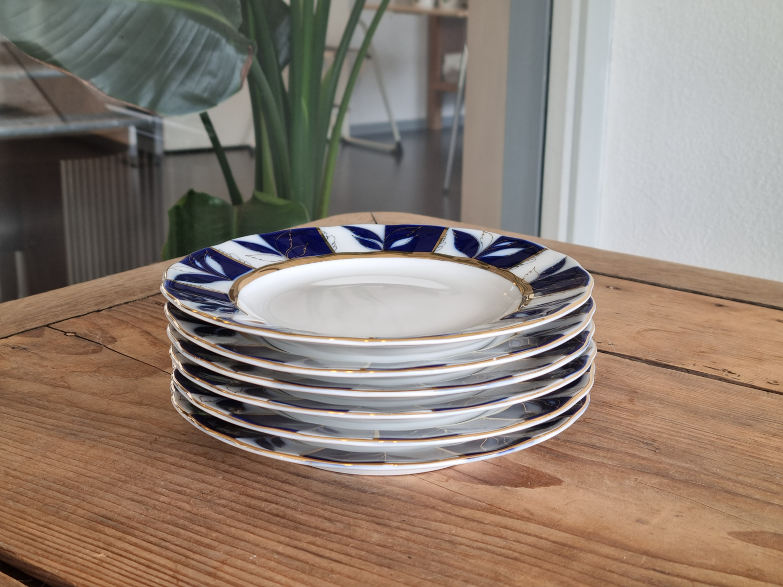 Lomonosov blauw Winternight set 6x Bord 18 cm