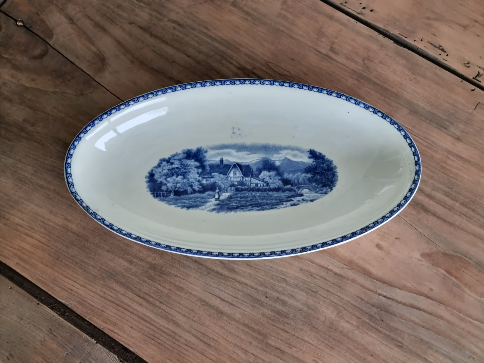 Landschap Blauw Societe Ceramique blauw ovaal schaaltje 25,5 cm (rond model)