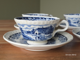 Boerenhoeve blauw Societe Ceramique set 6x kop en schotel