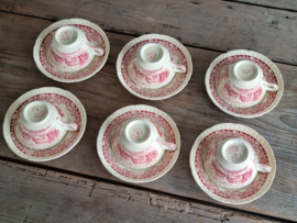 Boerenhoeve Rood Societe Ceramique set van 6x Kop en schotel (creme)