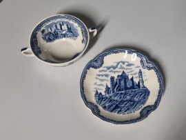 Engels blauw Johnson Bros Old Britain Castles Soepkom met schotel