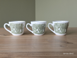 Engels groen Coaching Taverns Royal Tudor Ware Staffordshire set 3x kop