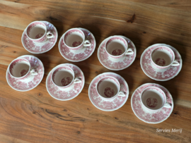 Villeroy en Boch Burgenland rood set  8x koffie kop en schotel (oud groen stempel)