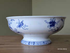 Potiche blauw Petrus Regout hoge ronde schaal op voet 28 cm