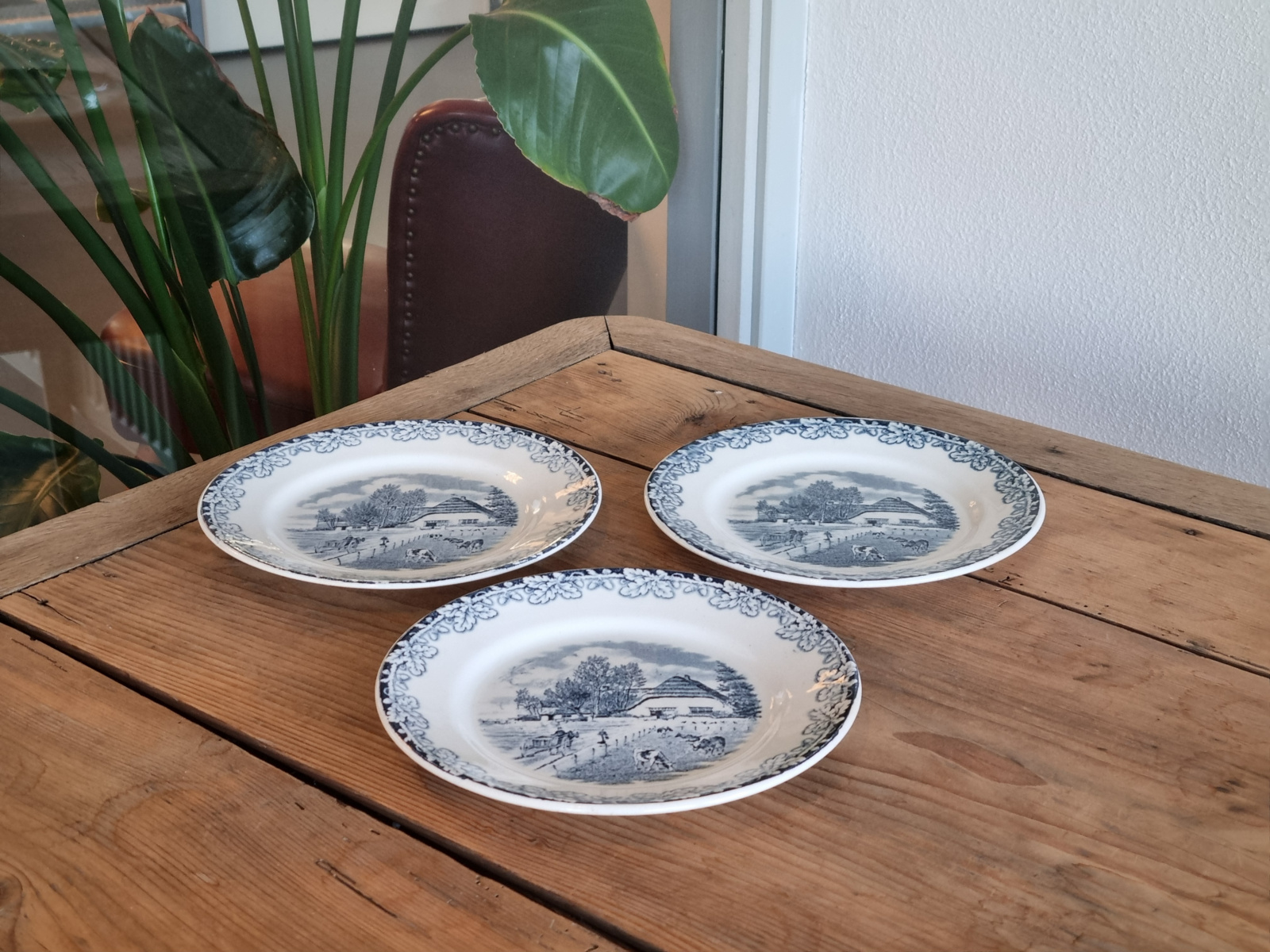 Boerenhoeve blauw Societe Ceramique set van 3x ontbijtbordje 20,5 cm