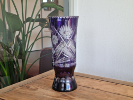 Boheems Kristal Glas Paars hoge smalle Vaas 14,5 cm