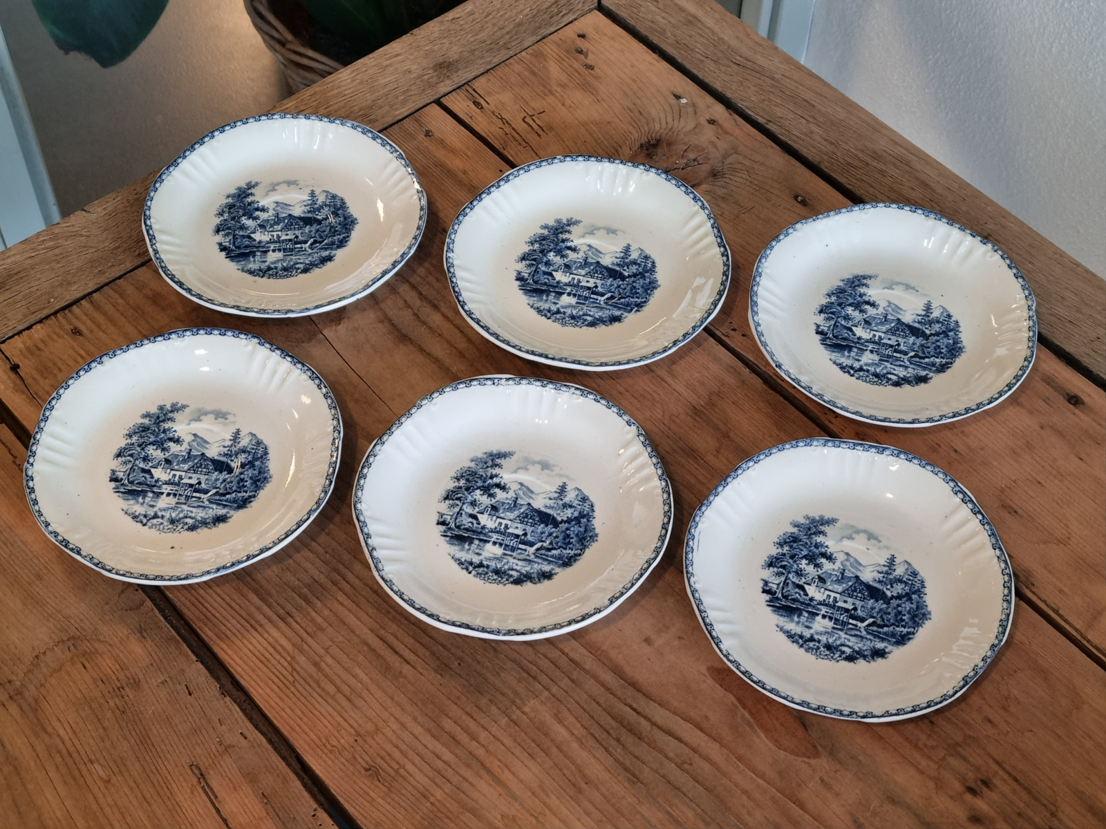 Landschap Blauw Societe Ceramique Set van 6x Kop en schotel (hoekig model)