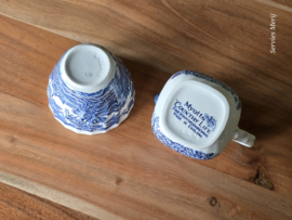 Engels blauw Jachtservies Myott's Country Life Roomstel met suikerkommetje
