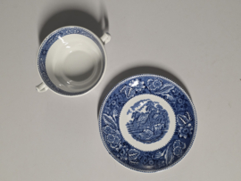 Engels blauw Wood & Sons Burslem Woodland soepkom met schotel