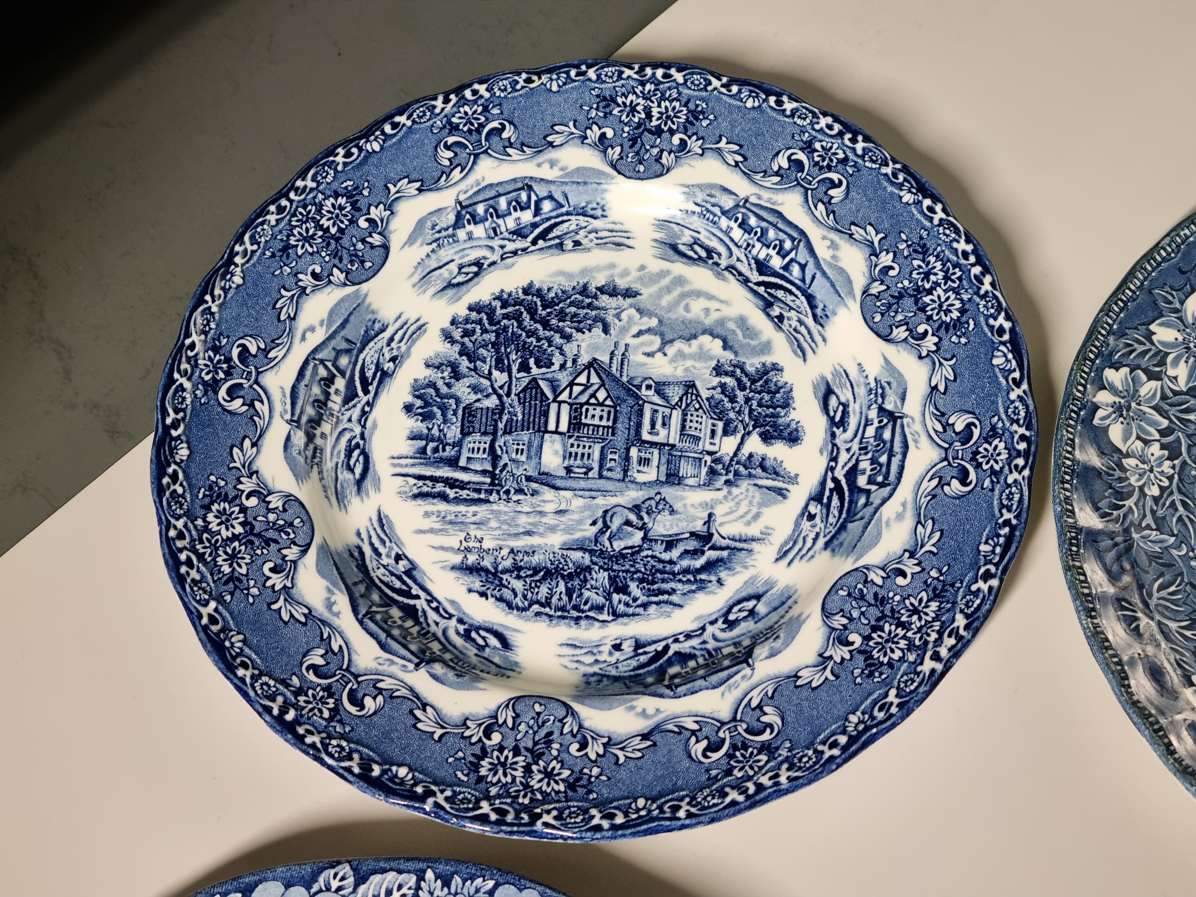 Verkocht = Engels blauw Set 6x mix & match plat dinerbord 25 cm
