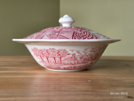 Engels rood Enoch Wedgwood Dickens Coaching Days dekschaal terrine