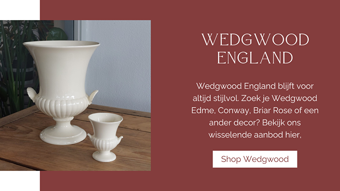 Wedgwood England blijft voor altijd stijlvol. Zoek je Wedgwood Edme, Conway, Briar Rose of een ander decor? Bekijk ons wisselende aanbod hier,