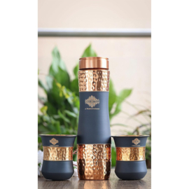 Koperen drinkfles GREY silk 1000 ml + 2 bekers 300 ml