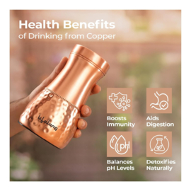 Koperen drinkfles India - Half hammered / 700 ml