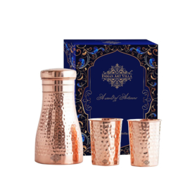 Koperen drinkfles hammer motief 900 ml + 2 bekers 275 ml