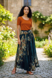 Thaise rok met gesp / Petrol met bloemen