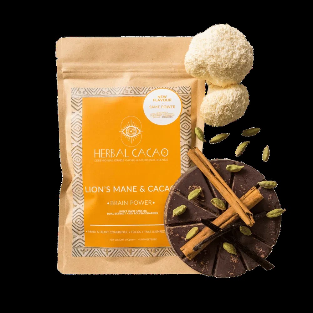 HERBAL CACAO - Ceremoniële Cacao 100 gram - Brain Power / Lion Mane