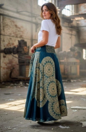 Thaise rok met gesp / Petrol print