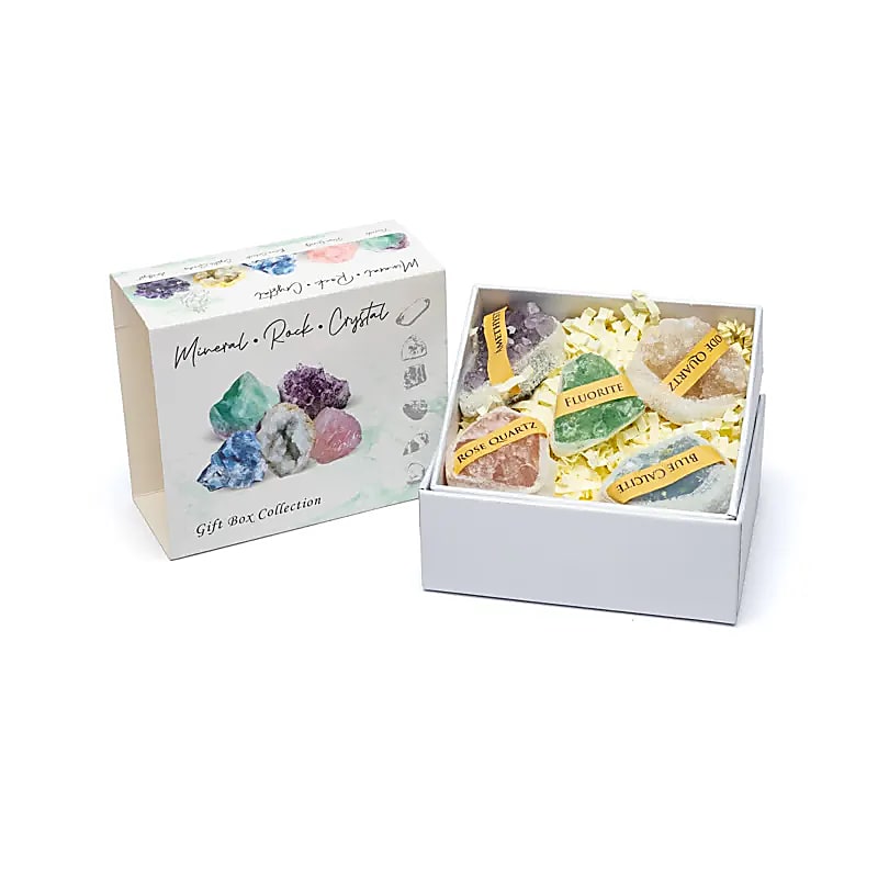 Geschenkdoosje met 5 ruwe kristallen