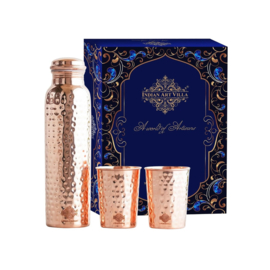 Koperen drinkfles hammer motief 900 ml + 2 bekers 275 ml