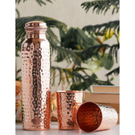 Koperen drinkfles hammer motief 900 ml + 2 bekers 275 ml