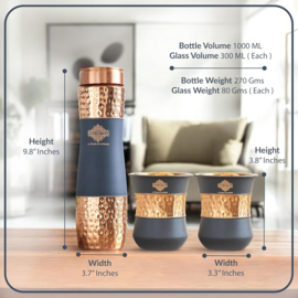 Koperen drinkfles GREY silk 1000 ml + 2 bekers 300 ml