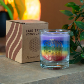 Fair Trade 7 Chakra’s Levensbloem - Stearine Kaars in Glas