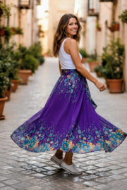 Thaise rok met gesp / Paars met bloemen