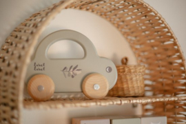 Label Label houten auto met handvat olijf met naam