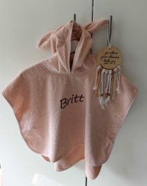 ''Jollein'' badstof badponcho - pale pink (met naam)