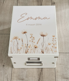 Geboortedoos Wildflowers beige met naam