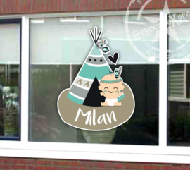 Raamsticker geboorte baby met tipi tent