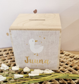houten spaarpot met naam gans