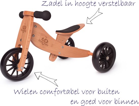 Kinderfeets 2-in-1 houten loopfiets & driewieler met naam - Bamboe