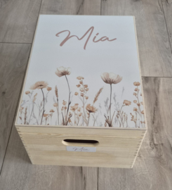 Houten herinneringskist Wildflowers beige