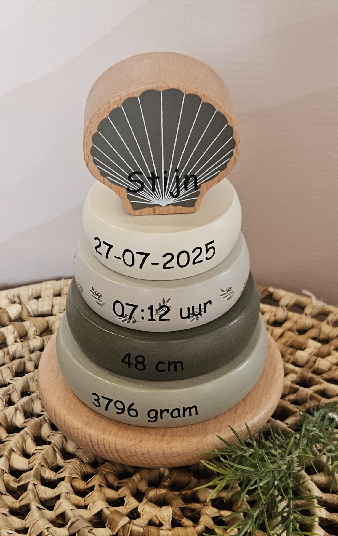 ''Label Label'' stapelringen Olijf (met naam)