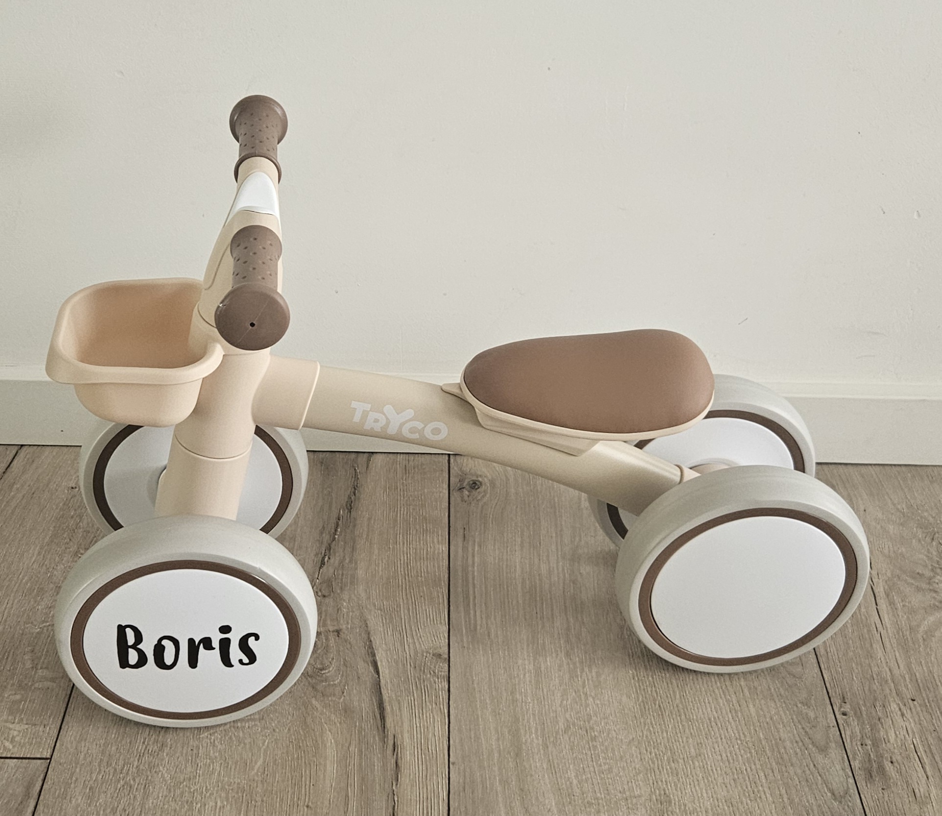 Tryco loopfiets Luna Beige met naam