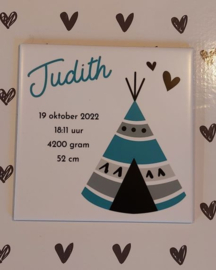 Geboortetegeltje met tipi tent mint