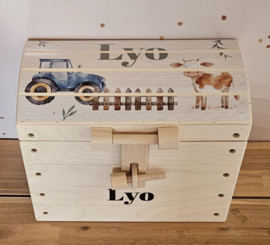 Houten speelgoedkist met naam Boerderij