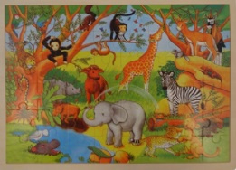 Houten legpuzzel wilde dieren jungle 48 stukjes.