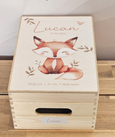 Houten herinneringskist met naam Schattig vosje