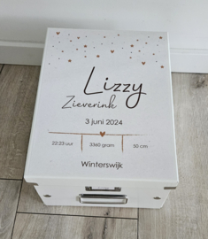 Bewaardoos  met geboortegegevens -Hartjes en Sterretjes