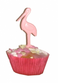 versiering cupcake roze ooievaar bij geboorte