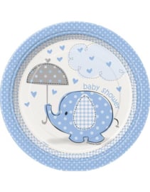 Babyshower bord olifant blauw 18 cm