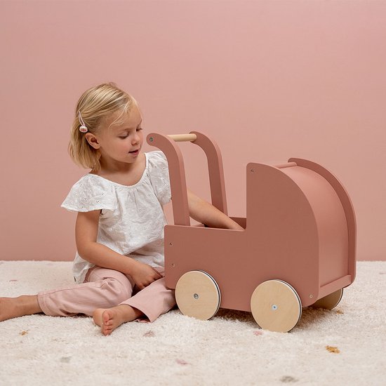 Little Dutch houten poppenwagen roze met naam