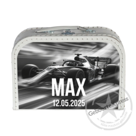Koffertje met naam Formule 1 racewagen zwart-wit