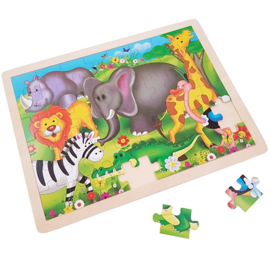 Houten legpuzzel wilde dieren olifant groot 48 stukjes.