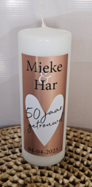 Huwelijkskaars met namen  *50 jaar getrouwd* rose goud