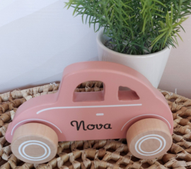 Little Dutch houten auto roze met naam